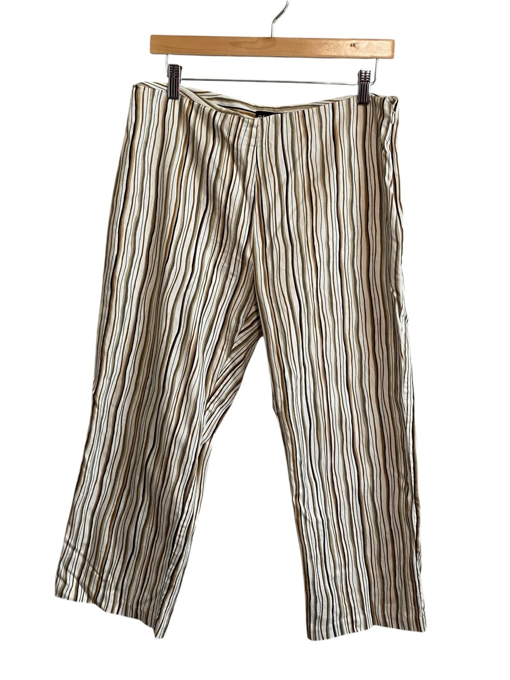 George Y2k 90s Neutral Wavy Stripe Capri Cotton Stretch Pants Size 14